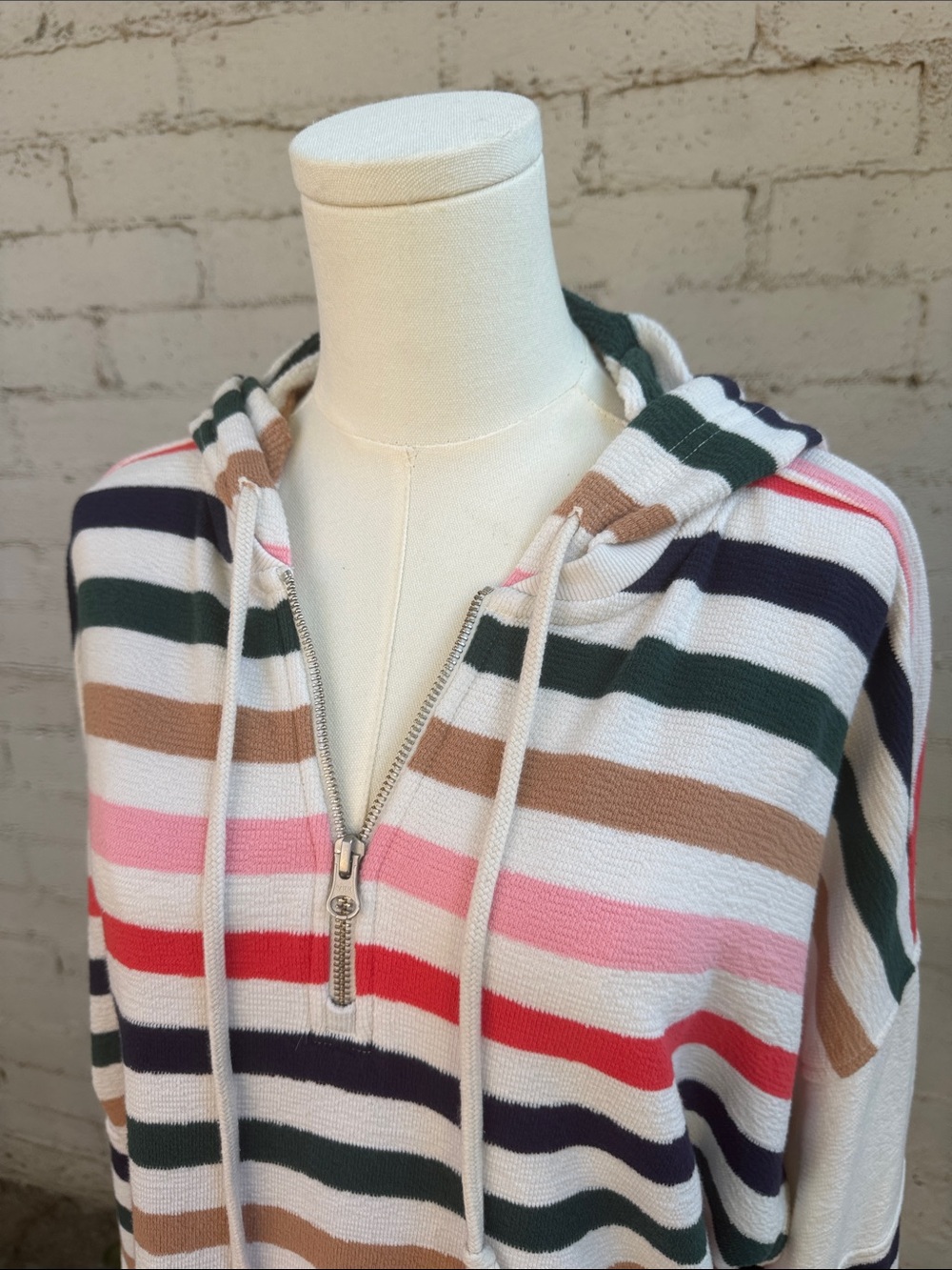 aerie Restart Quarter Zip Hoodie Soft Muslin Stripe Size L - Picture 9 of 13